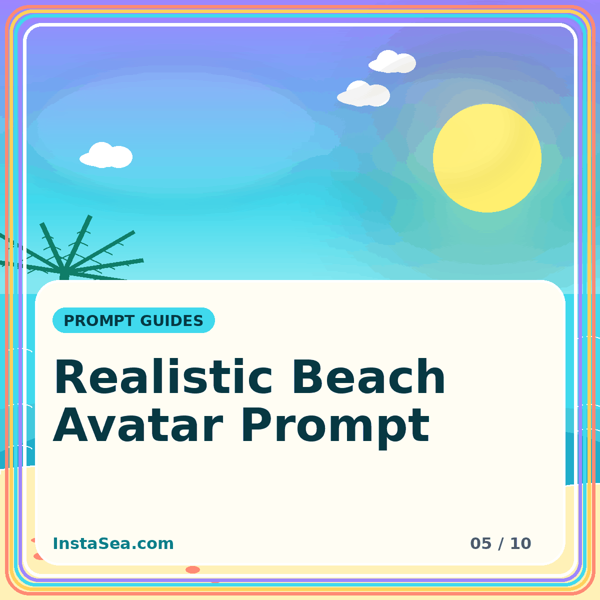 Colorful typography artwork for Realistic Beach Avatar Prompt