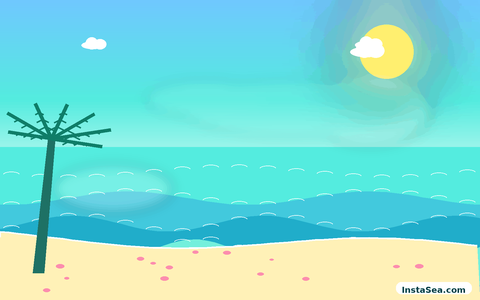 Original tropical lagoon artwork used to compare color treatments